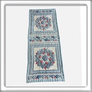 Hand Crafted Quilted Table Runner Topper Hand Stitched Blue Floral Quilt 42x17